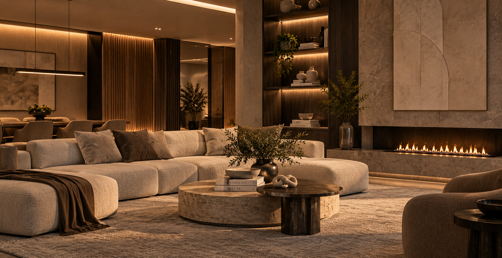 Ambiente Mostra Casa com sala de estar e lareira
